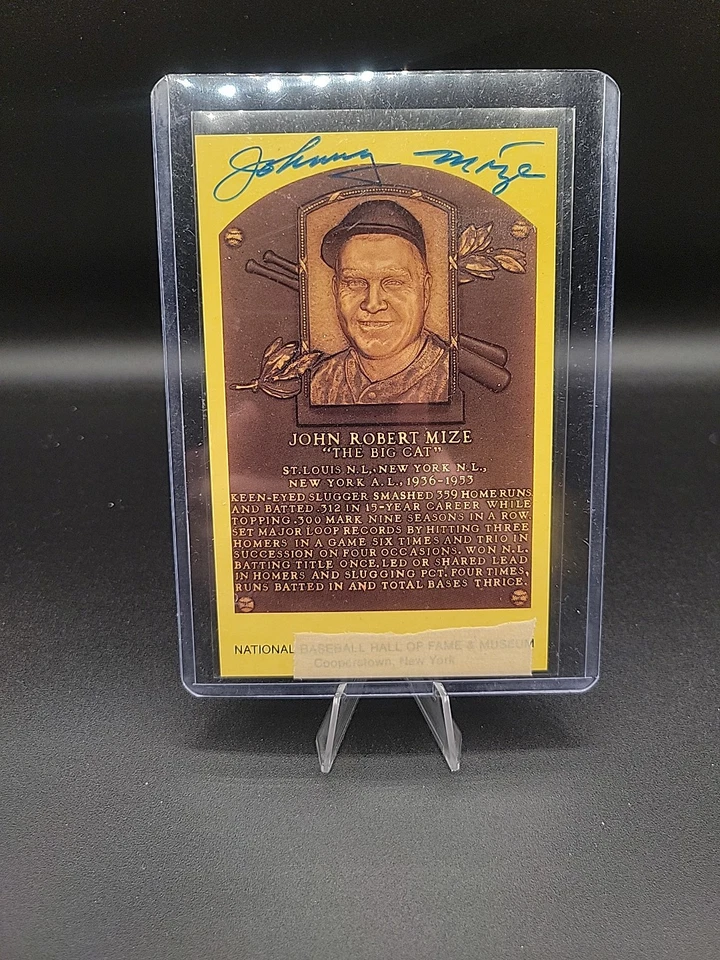 Johnny Mize Hand Signed Gold Hall Of Fame Plaque Postcard Autograph New York - Image 2 of 4