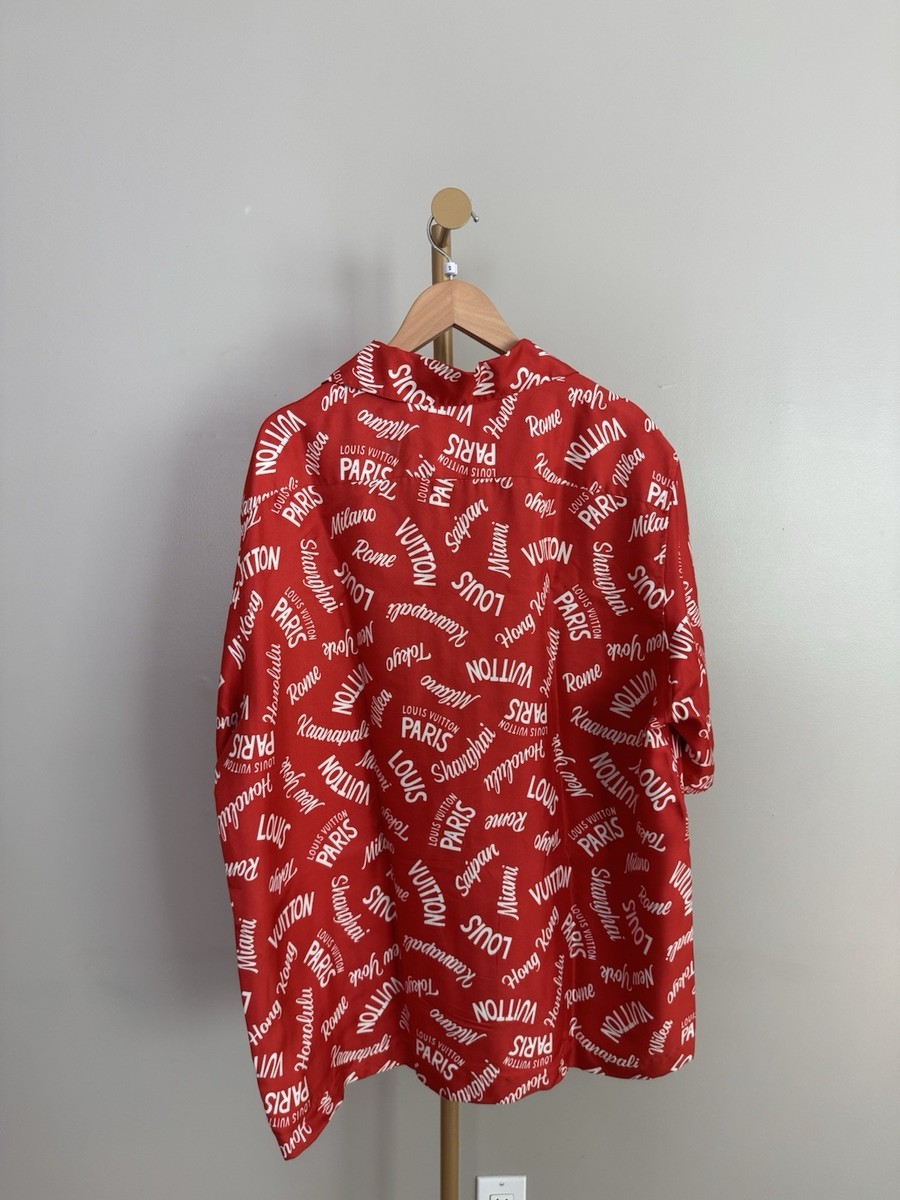 Louis Vuitton Red Silk City Button Down Shirt Kim Jones XXL SS18