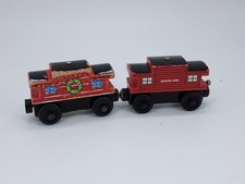 LOT OF 2 Thomas Wooden Railway Sodor Line RED Caboose and Christmas Caboose
