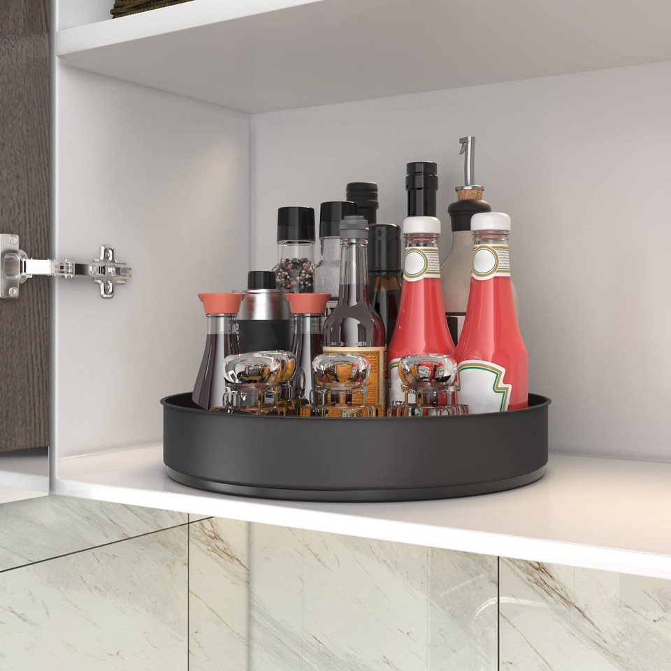 Lazy Susan Stainless Steel Black Spice Rack Turntable for Pantry ...