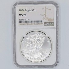 2024 American Silver Eagle $1 NGC MS70 Brown Label 1 oz Silver 94.52 per troy oz