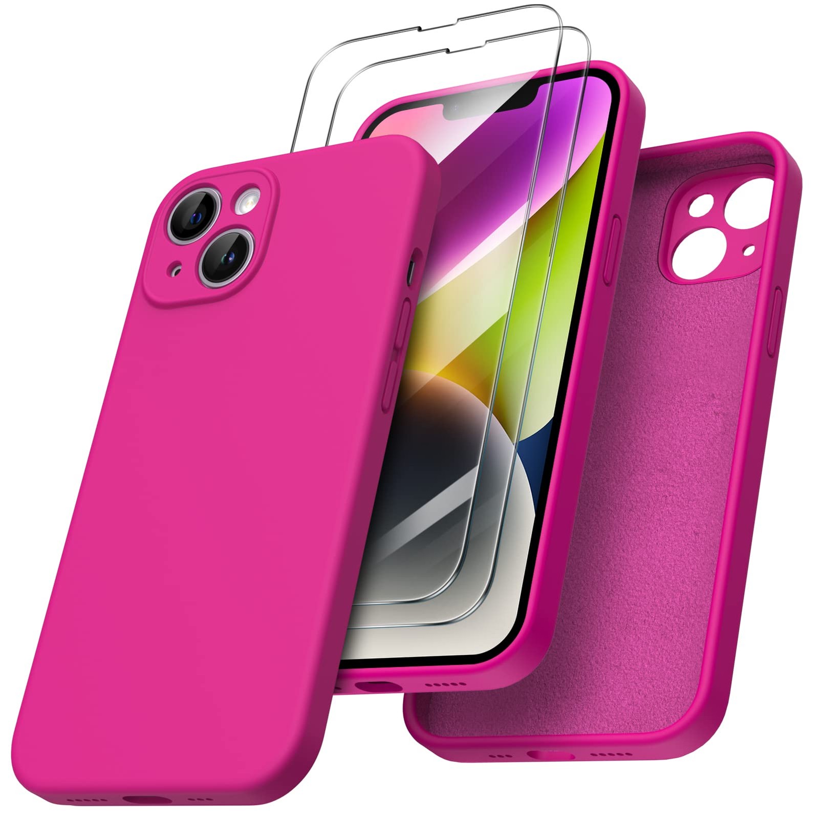 Coque silicone iPhone 14 avec 2 verres trempes 6.1 pouces transparente