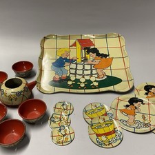 Vintage 1950 s Ohio Art "Boy Girl Wishing Well" Children's Tin Tea Set