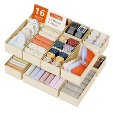 Drawer Organizer Clothes Storage - Baby Dresser Organizer for 16 Pack Beige