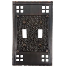 Arts and Crafts Double Gang Switch Plate Cover Mission Bungalow Bronze
