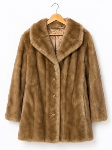 Vintage Women's Tan Faux Fur Coat - Elegant Winter Outerwear Small Mobwife