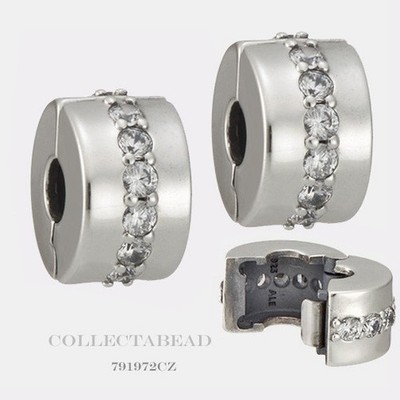 Authentic Pandora Silver Shining Path Clear CZ Clip Charm (SET OF 2) 791972CZ