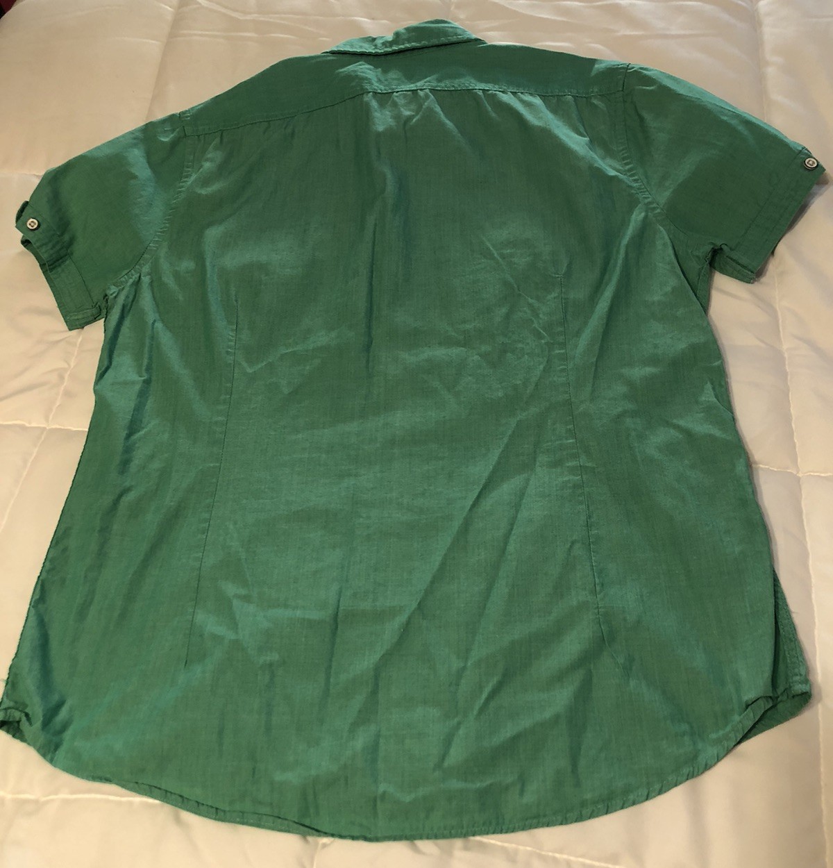 Express Green Fitted Button Down Short Sleeve Shi… - image 6