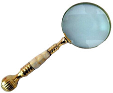 Vintage Style Brass Mother Of Pearl Magnifying Glass Magnifier Map Reading 010