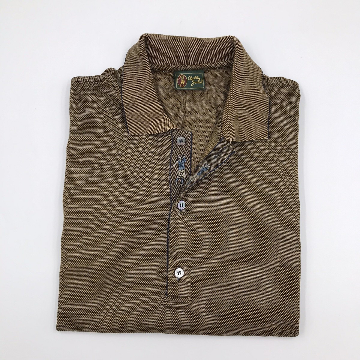 Vintage Bobby Jones Golf Polo Shirt XL Brown Micro Check Pattern