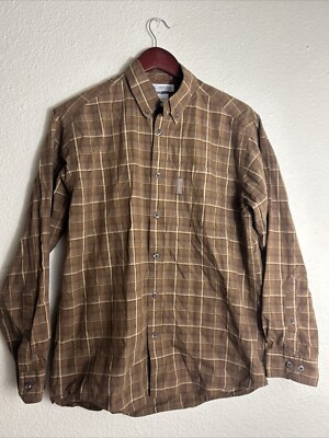 Columbia Mens Small Brown Plaid Cotton Button Down Shirt Long Sleeve 