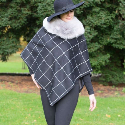 455. Handmade Black check tweed Cape Poncho - Picture 2 of 9