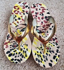 Womens Flip Flops Size Medium 7-8 Animal Print 2" Heel