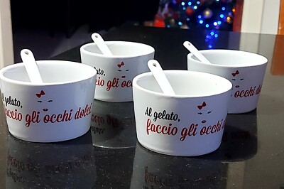 Set of 4 Selected Ice Cream Cups For Mc Donald With Ceramic Spoons