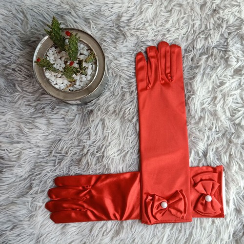 Girls Princess Gloves Long Satin Gloves with Bows Kids Full Finger Mittens - Picture 14 of 34