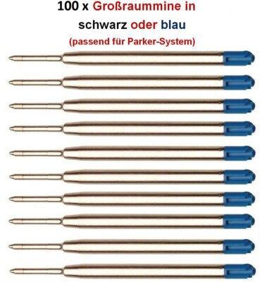 100 x Metall Großraummine, BLAU o. SCHWARZ passend f.Parker-System Großraumminen