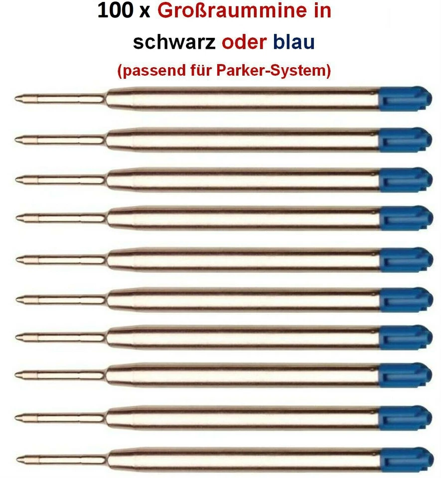 100 x Metall Großraummine, BLAU o. SCHWARZ passend f.Parker-System Großraumminen