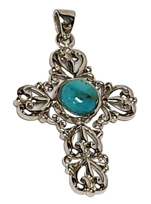 Chapal Zenray NF 925 Sterling Silver Genuine Turquoise Cross
