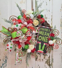 You're a Mean One Mr Grinch Christmas Front Door Wreath Large Handmade