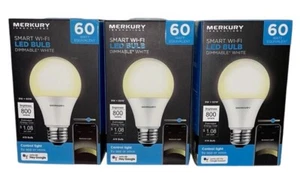 Merkury Innovations Indoor A19 Smart Light Bulb Dimmable White LED WiFi 3-Pack