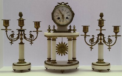 Antique Working 19th C. Mougin French Victorian 3 Pc Marble