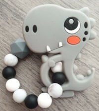 Dinosaur Silicon Teether- Grey- Baby Boy/ Baby Girl- Sensory- Handmade- Gift!