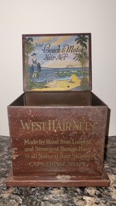 Vtg. West Beach & Motor Hair Net Store Display Tin Lithograph Beauty Salon