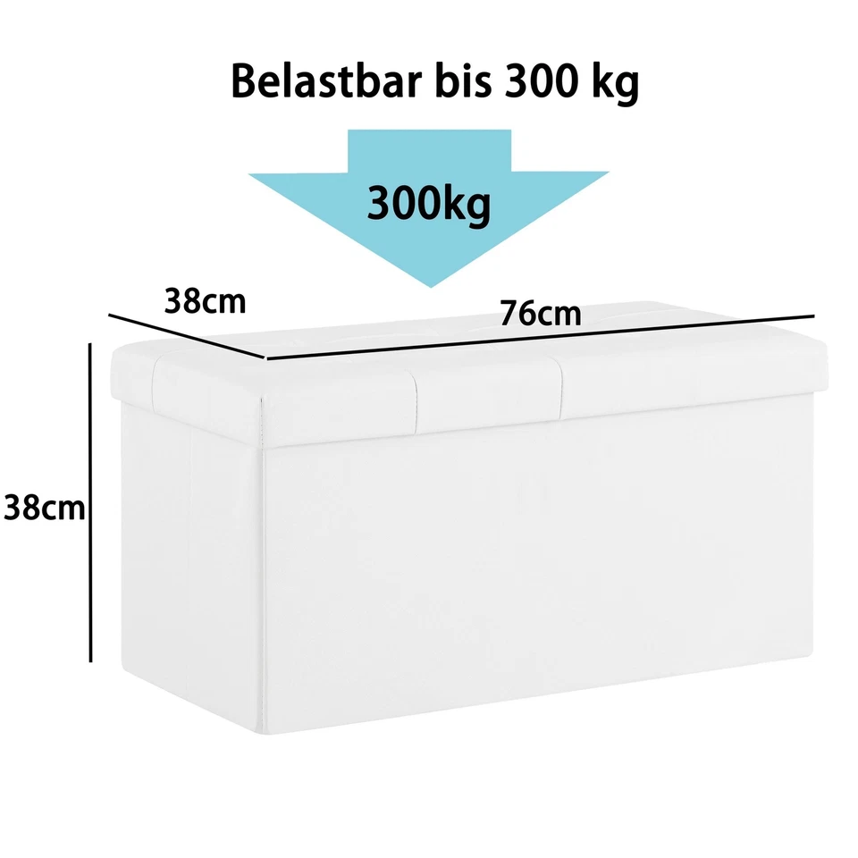 Sitzbank, Sitzhocker, Fußhocker, Sitztruhe faltbar mit Stauraum(Weiß Kunstleder) - Bild 3 von 4