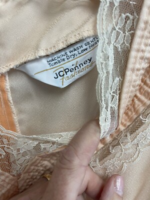 Vintage 80's JCPenney Peach Lace Slip Dress M Long Sleeve Grandmacore | eBay Vintage 80's JCPenney Peach Lace Slip Dress M Long Sleeve Grandmacore | eBay