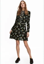 H&M Divided Black Dandelion Print Dress Size M