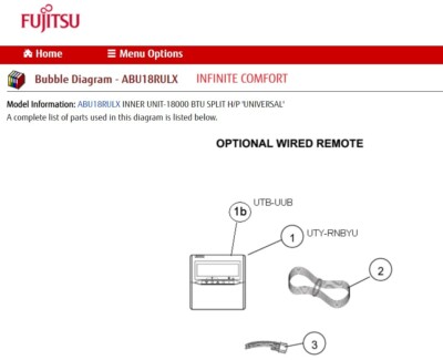 FUJITSU K9372266212 aka 9372266212 REMOTE CONTROL WIRED AUU RML AR-6TC3