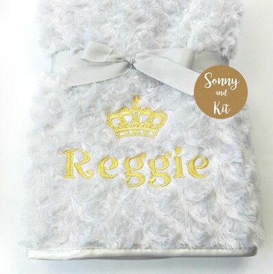 Personalisiertes Royal Baby Wickeltuch, bestickte goldene Krone, Geschenk