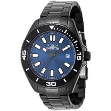 Invicta Men's Watch Pro Diver Blue Dial Black IP Stainless Steel Bracelet 46320