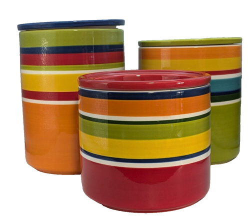 RARO!! Bidone arcobaleno Pier 1 Imports Summer Stripes con coperchio (vedi foto) leggi. - Foto 9 di 9