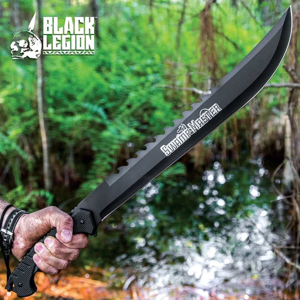 24" Black Legion Swamp Master Full Tang Machete Fixed Blade Knife with Sheath
