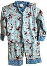 Pajama Set Girls Med 2pc Fleece Penguin Snowman Blue