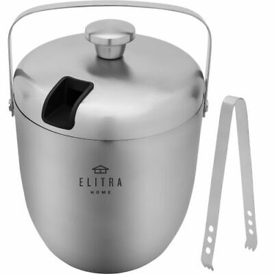 ELITRA Home Double Insulated Steel Ice Bucket & Wine Chiller with Lid 3L Silver 