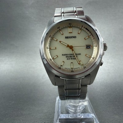 Citizen Reguno Watch Men 38mm Cream Dial Silver Tone Solar Radio