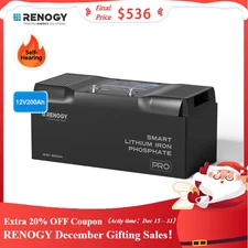 Renogy 12V 200Ah Bluetooth Self-Heating Lithium LiFePO4 Deep Cycle Battery BMS