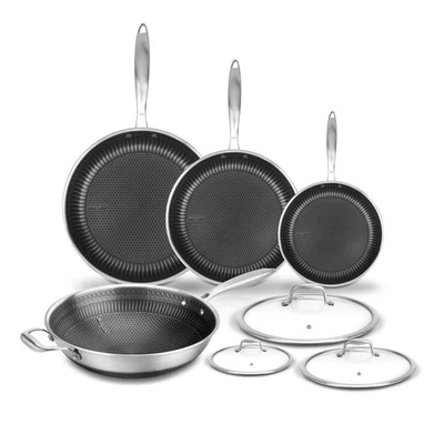 NutriChef Aluminum Pan Set - Triply Stainless Steel, Non-Stick 7 Pcs, 19.98lbs