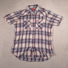 Ely Plains Shirt Mens Large Blue Plaid Western Pearl Snap Short Sleeve Cowboy