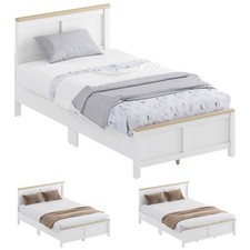 HOMCOM Bed Frame with Headboard Modern Platform Bed Frame White