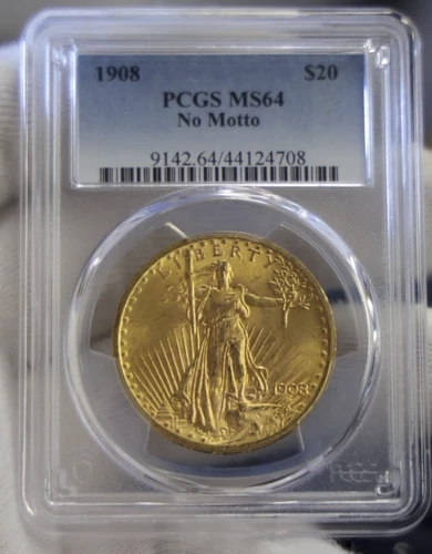1908 No Motto US $20 Saint Gaudens Double Eagle Gold Piece PCGS MS64