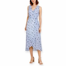 Ganni Floral Wrap Midi Dress Women's Size 38 US 6 Blue Black Floral Sleeveless