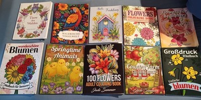 10 x Coloring Books: Flowers Birds Animals