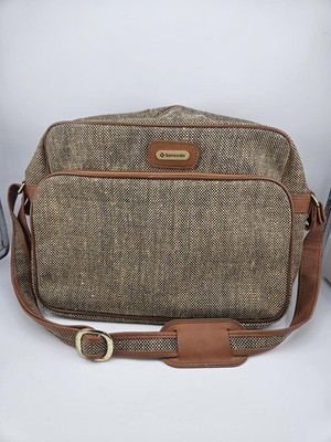  Vintage Samsonite Tapestry Travel Bag Zippered Shoulder Strap 14 Tweed Pattern