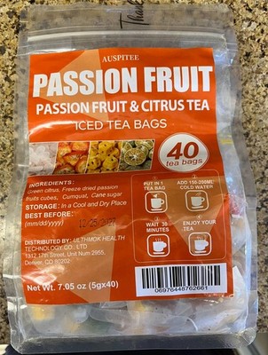 AUSPITEE Passion Fruit & Citrus Iced Tea Bags - 40 (5g) Tea Bags - BB 12/25/2027