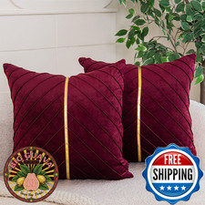 WACOMECO Velvet Throw Pillow Covers Pack of 2 Soft Gold Burgundy 20x20 Decorativ