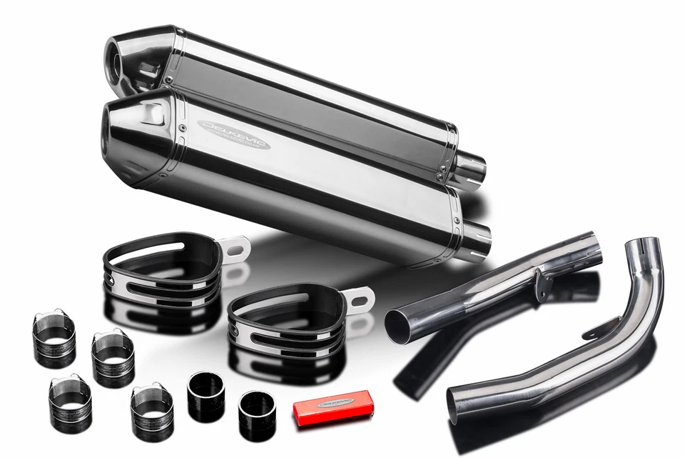 Kit silenciador escape acero inoxidable triovalado 17" Honda RVT1000R 00-01 Delkevic Slip On Foto 4 de 4