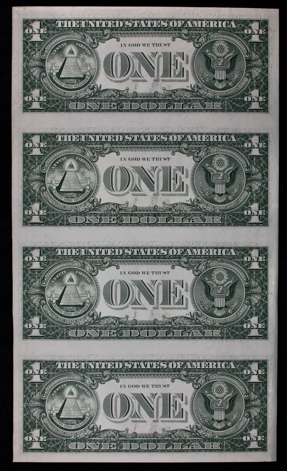 UNCUT SHEET of 4, $1 1981 CU Federal Reserve Notes D99901736H-D99916736H ppE2-H2 - Image 2 of 2